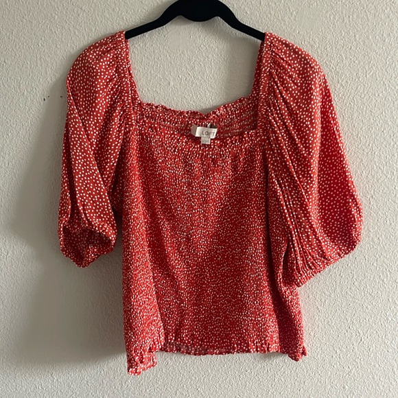 LOFT Tops - LOFT Red Puff Sleeve Smocked Top